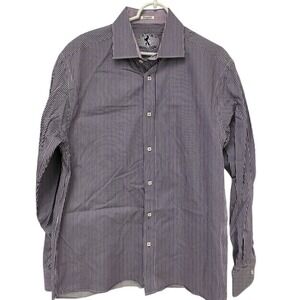 Bugatchi Shaped Fit Striped Dress Shirt‎ Long Sleeve Button Up Size L Purple